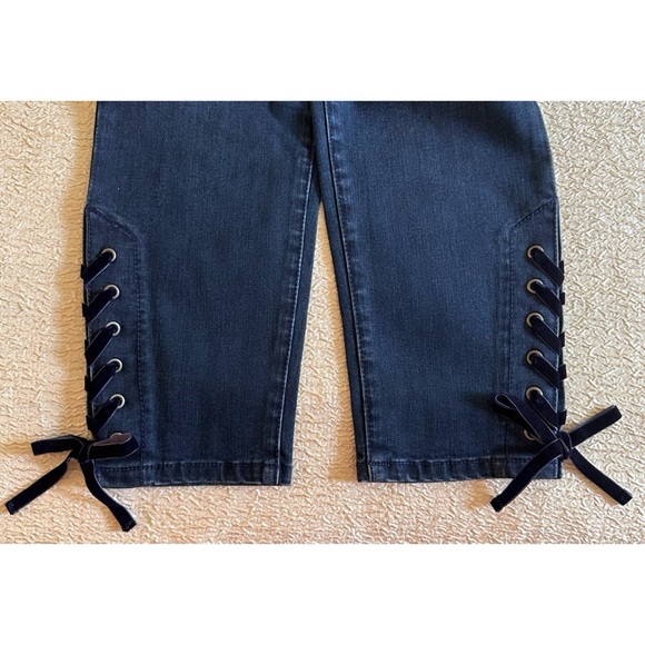 Crown & Ivy Skinny Jeans with Velvet Lace-up Bow. - Picture 6 of 9